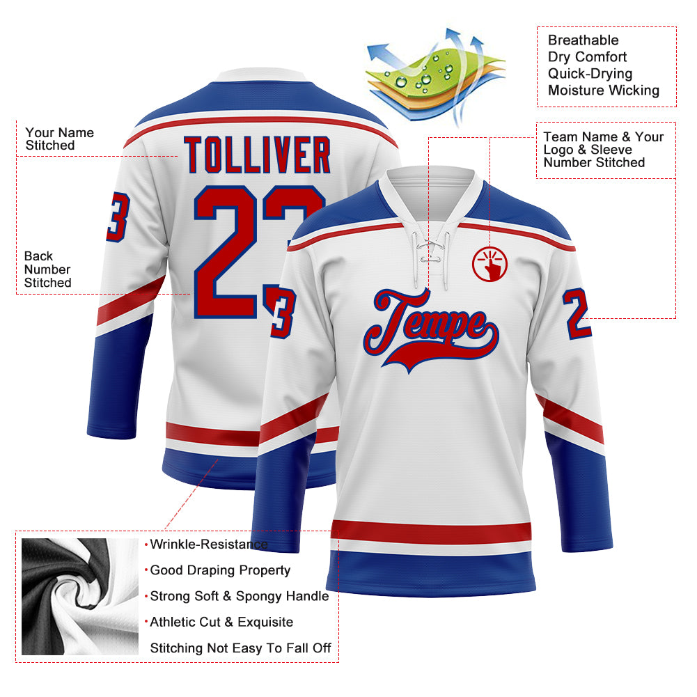 Custom White Red-Royal Hockey Lace Neck Jersey Sale– Fcustom