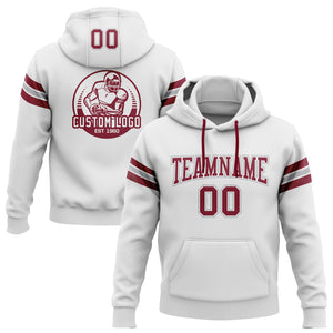 Custom Stitched White Crimson-Gray Football Pullover Sweatshirt Hoodie