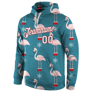 Custom Stitched Aqua White-Red Christmas 3D Sports Pullover Sweatshirt Hoodie