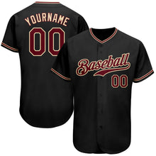 Load image into Gallery viewer, Custom Black Crimson-City Cream Authentic Baseball Jersey
