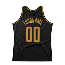 Load image into Gallery viewer, Custom Black Old Gold-Red Authentic Throwback Basketball Jersey
