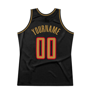 Custom Black Old Gold-Red Authentic Throwback Basketball Jersey