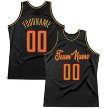 Load image into Gallery viewer, Custom Black Old Gold-Red Authentic Throwback Basketball Jersey
