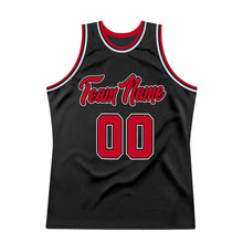 Load image into Gallery viewer, Custom Black Red-White Authentic Throwback Basketball Jersey
