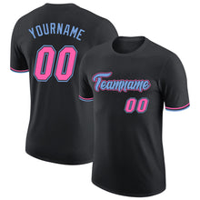 Load image into Gallery viewer, Custom Black Pink-Light Blue Performance T-Shirt
