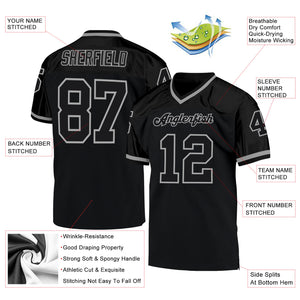 Custom Black Black-Gray Mesh Authentic Throwback Football Jersey