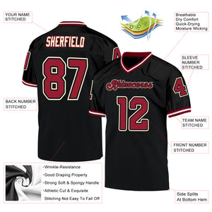 Custom Black Cardinal-Cream Mesh Authentic Throwback Football Jersey