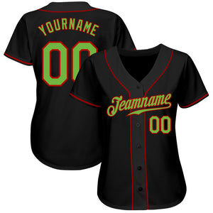 Custom Black Neon Green-Red Authentic Baseball Jersey