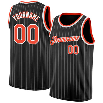 Custom Black White Pinstripe Orange-White Authentic Throwback Basketball Jersey