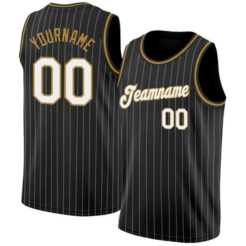 Custom Black White Pinstripe White-Old Gold Authentic Basketball Jersey