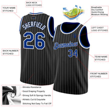 Load image into Gallery viewer, Custom Black White Pinstripe Royal-White Authentic Basketball Jersey
