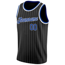 Load image into Gallery viewer, Custom Black White Pinstripe Royal-White Authentic Basketball Jersey
