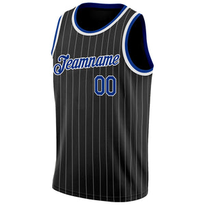 Custom Black White Pinstripe Royal-White Authentic Basketball Jersey