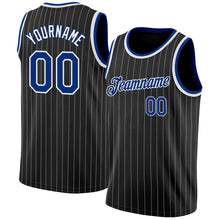 Load image into Gallery viewer, Custom Black White Pinstripe Royal-White Authentic Basketball Jersey
