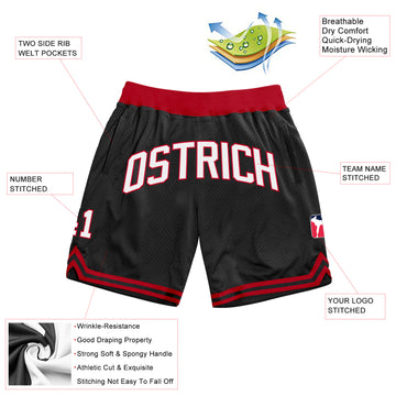 Custom Black White-Red Authentic Throwback Basketball Shorts