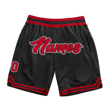 Custom Black Red-White Authentic Throwback Basketball Shorts