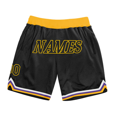 Custom Black Black-Gold Authentic Throwback Basketball Shorts