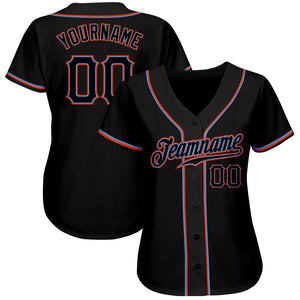 Custom Black Black-Orange Authentic Baseball Jersey