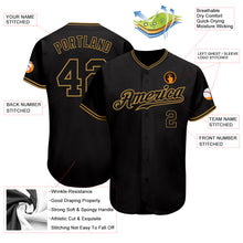 Load image into Gallery viewer, Custom Black Black-Old Gold Authentic Baseball Jersey
