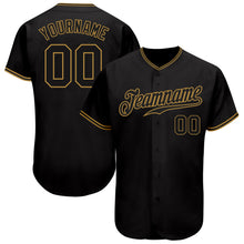 Load image into Gallery viewer, Custom Black Black-Old Gold Authentic Baseball Jersey
