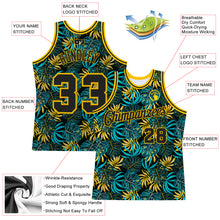 Load image into Gallery viewer, Custom Black Black-Gold 3D Pattern Tropical Hawaii Plants Authentic Basketball Jersey
