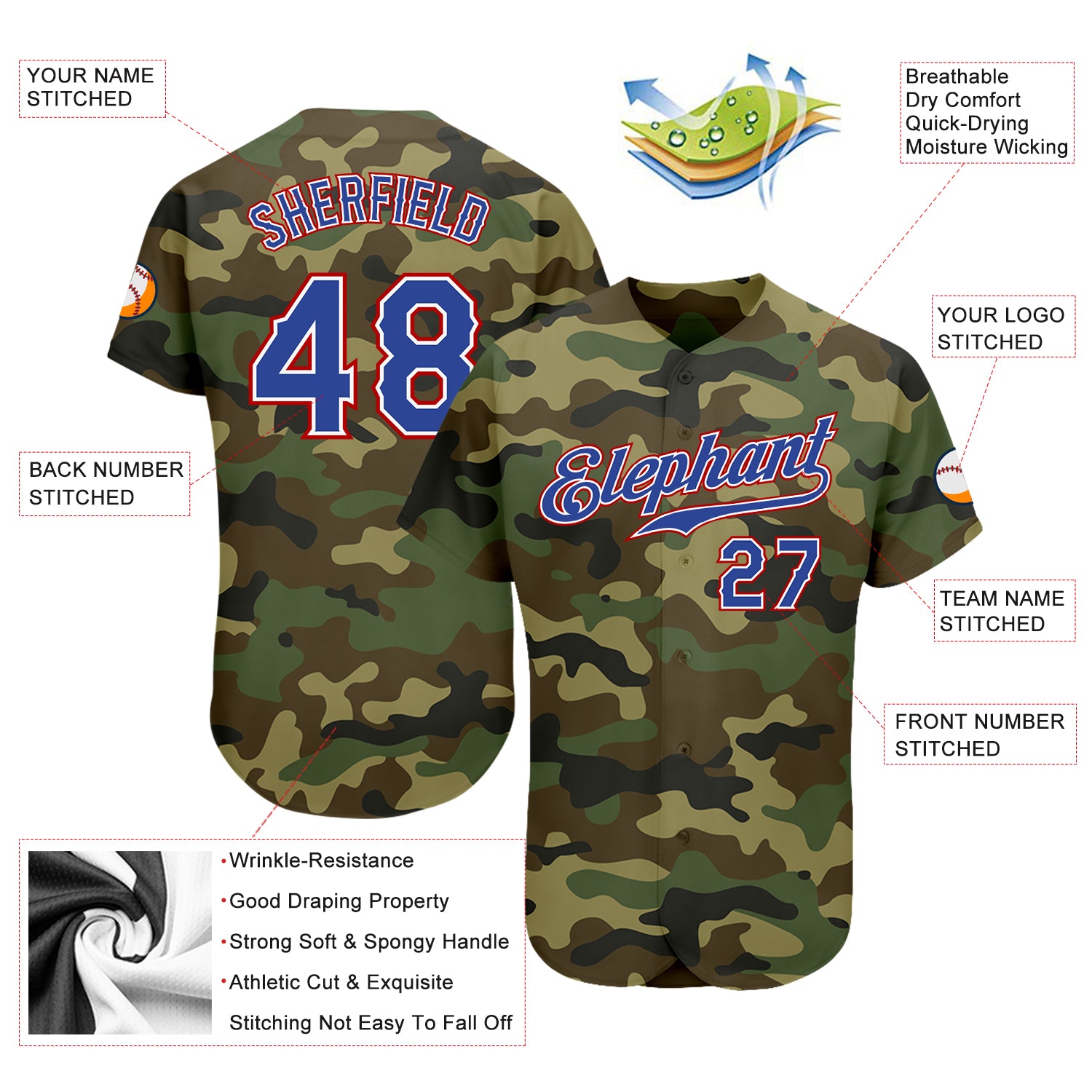 Custom Camo Red-Navy Authentic Salute To Service Baseball Jersey