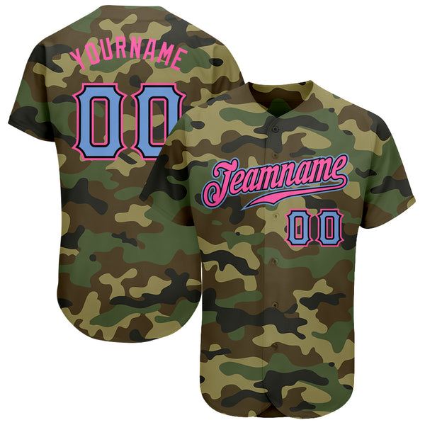 Custom Camo Light Blue Pink Authentic Salute To Service Baseball Jersey Sale Fcustom