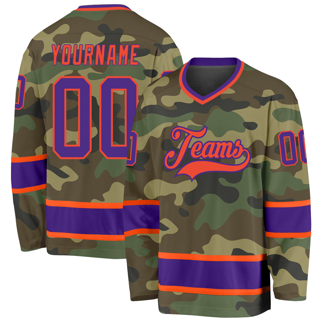 Custom Camo Purple-Orange Salute To Service Hockey Jersey