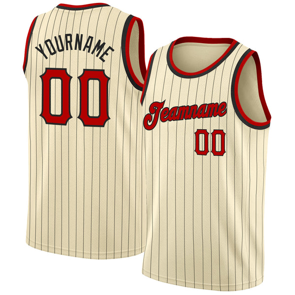 Custom Red Gold Pinstripe Gold-Black Authentic Throwback Basketball Jersey  Discount