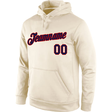 Custom Stitched Cream Navy-Red Sports Pullover Sweatshirt Hoodie