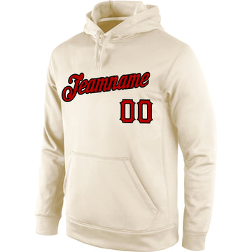 Custom Stitched Cream Red-Black Sports Pullover Sweatshirt Hoodie