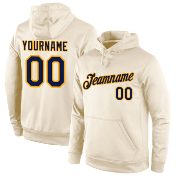 Custom Stitched Cream Navy-Gold Sports Pullover Sweatshirt Hoodie