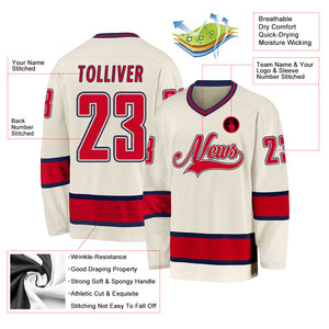 Custom Cream Red-Navy Hockey Jersey