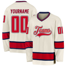 Load image into Gallery viewer, Custom Cream Red-Navy Hockey Jersey
