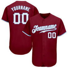 Load image into Gallery viewer, Custom Crimson White-Light Blue Authentic Baseball Jersey
