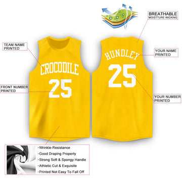 Custom Gold White Round Neck Basketball Jersey - Fcustom