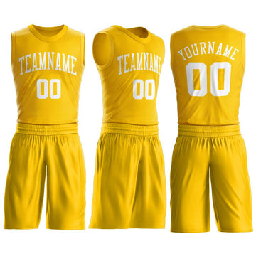 Custom Gold White Round Neck Suit Basketball Jersey - Fcustom