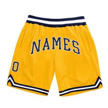 Load image into Gallery viewer, Custom Gold Navy-White Authentic Throwback Basketball Shorts
