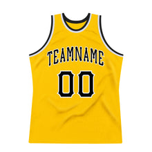 Load image into Gallery viewer, Custom Gold Black-White Authentic Throwback Basketball Jersey
