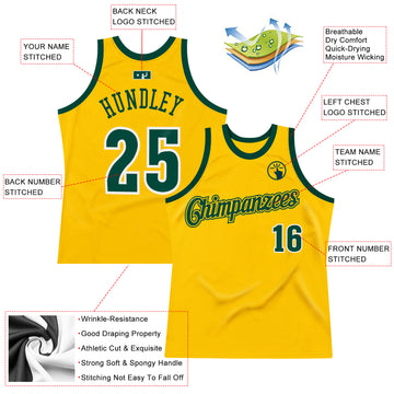 Custom Gold Hunter Green-White Authentic Throwback Basketball Jersey