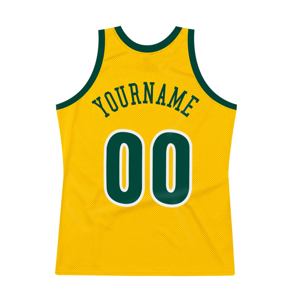 Custom White Hunter Green-Gold Authentic Throwback Basketball Jersey - Best  Custom