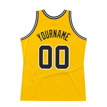 Load image into Gallery viewer, Custom Gold Black-White Authentic Throwback Basketball Jersey
