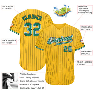 Custom Yellow Black Pinstripe Kelly Green-White Authentic Baseball Jersey