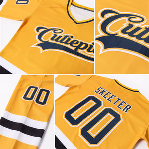 Custom Gold Navy-White Hockey Jersey