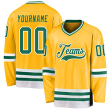 Load image into Gallery viewer, Custom Gold Kelly Green-White Hockey Jersey
