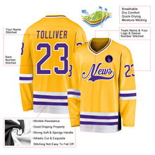 Load image into Gallery viewer, Custom Gold Purple-White Hockey Jersey
