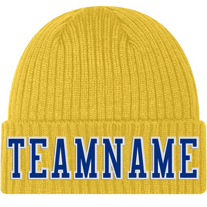 Custom Gold Royal-White Stitched Cuffed Knit Hat