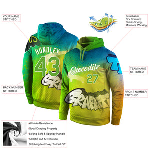 Custom Stitched Graffiti Pattern Neon Green-White 3D Sports Pullover Sweatshirt Hoodie