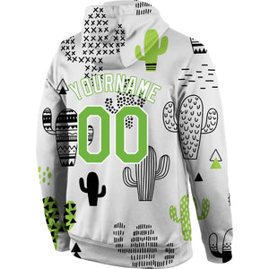 Custom Stitched Graffiti Pattern Neon Green-White 3D Cactus Sports Pullover Sweatshirt Hoodie