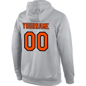 Custom Stitched Gray Orange-Black Sports Pullover Sweatshirt Hoodie